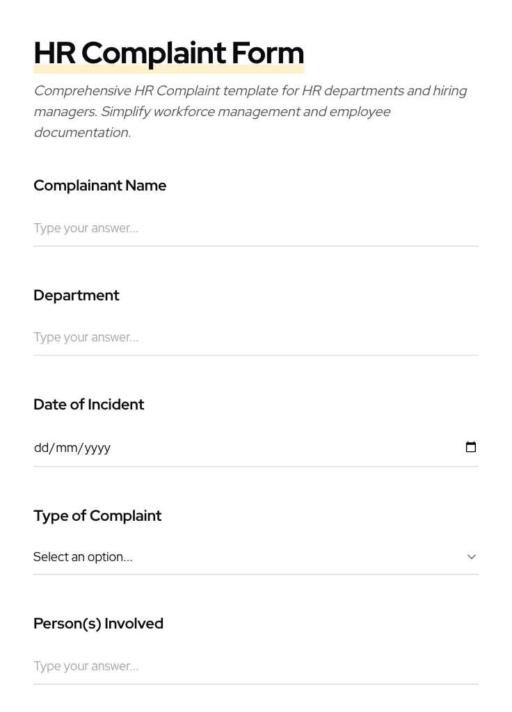 HR Complaint preview