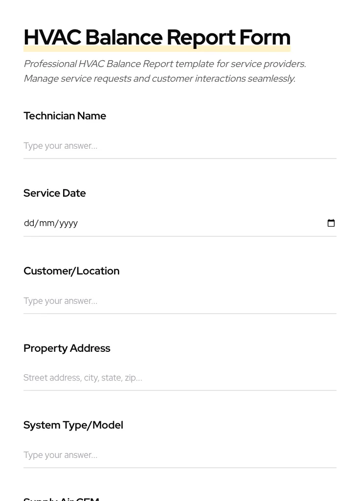 HVAC Balance Report preview
