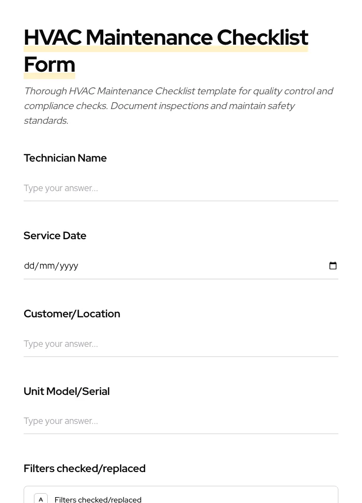 HVAC Maintenance Checklist preview