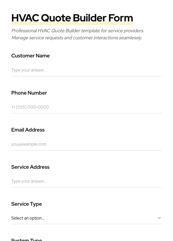 HVAC Quote Builder preview