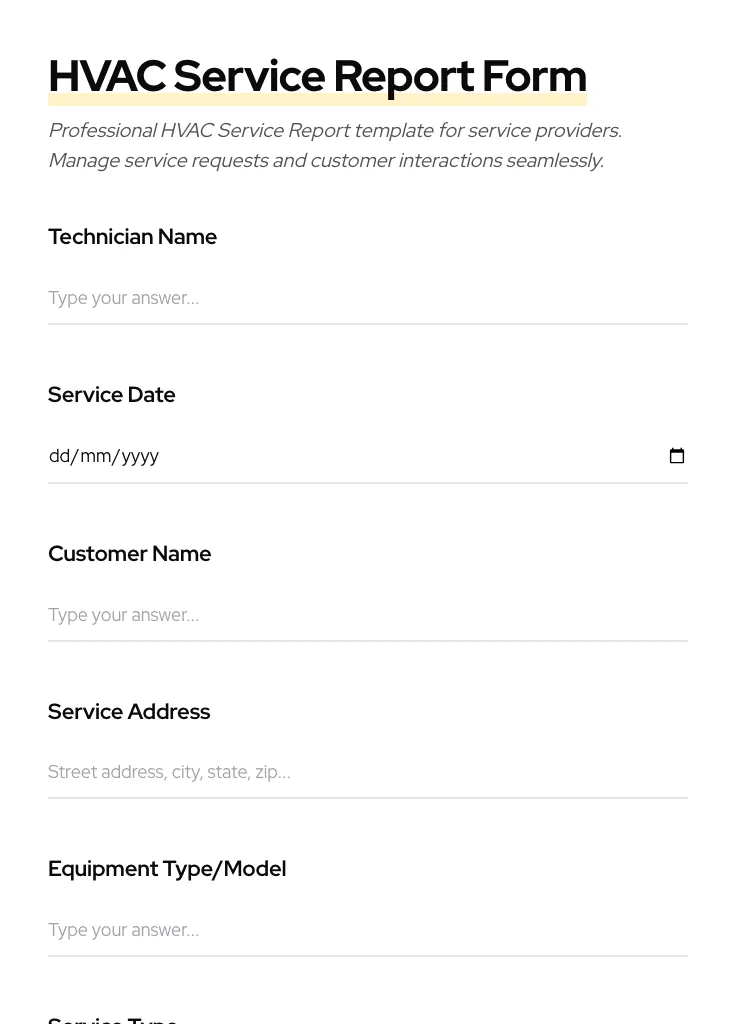 HVAC Service Report preview