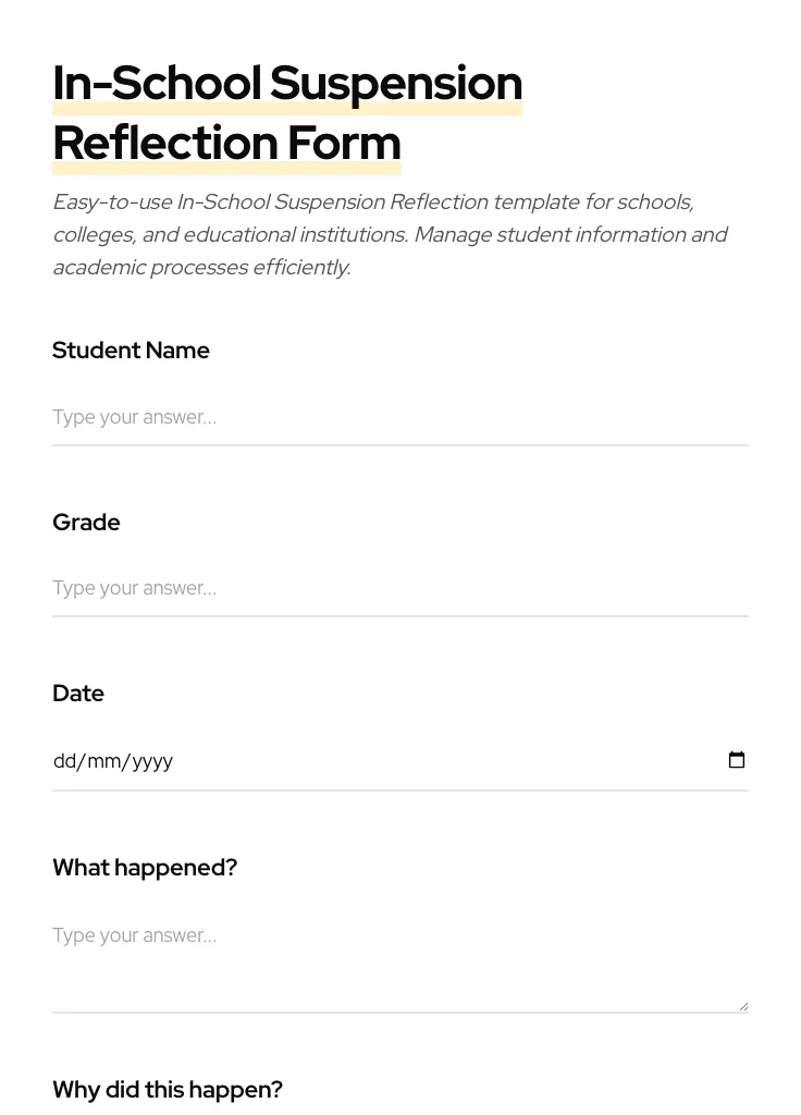 In-School Suspension Reflection preview