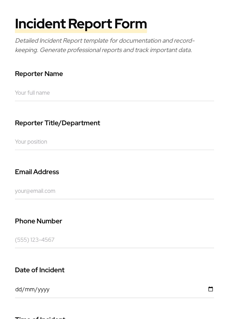Incident Report preview