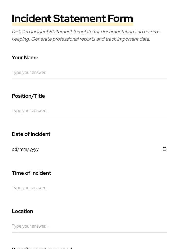 Incident Statement preview