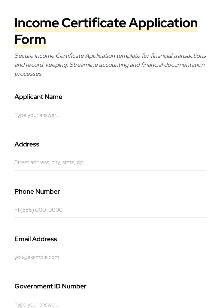 Income Certificate Application preview