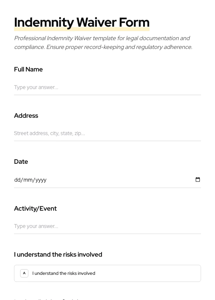 Indemnity Waiver preview