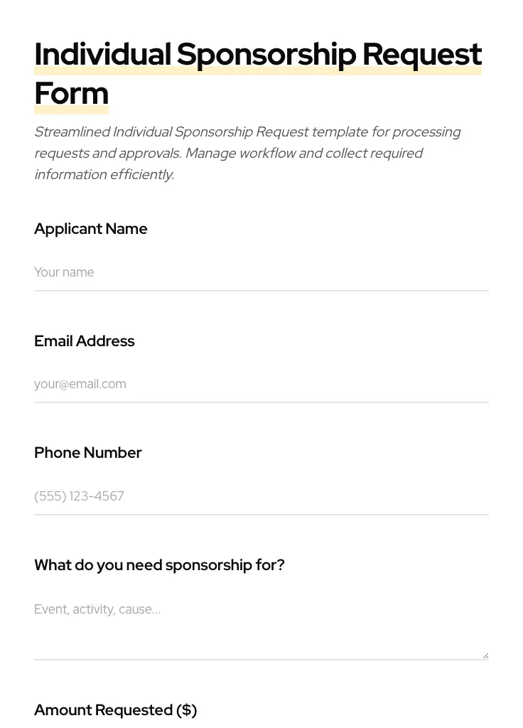Individual Sponsorship Request preview