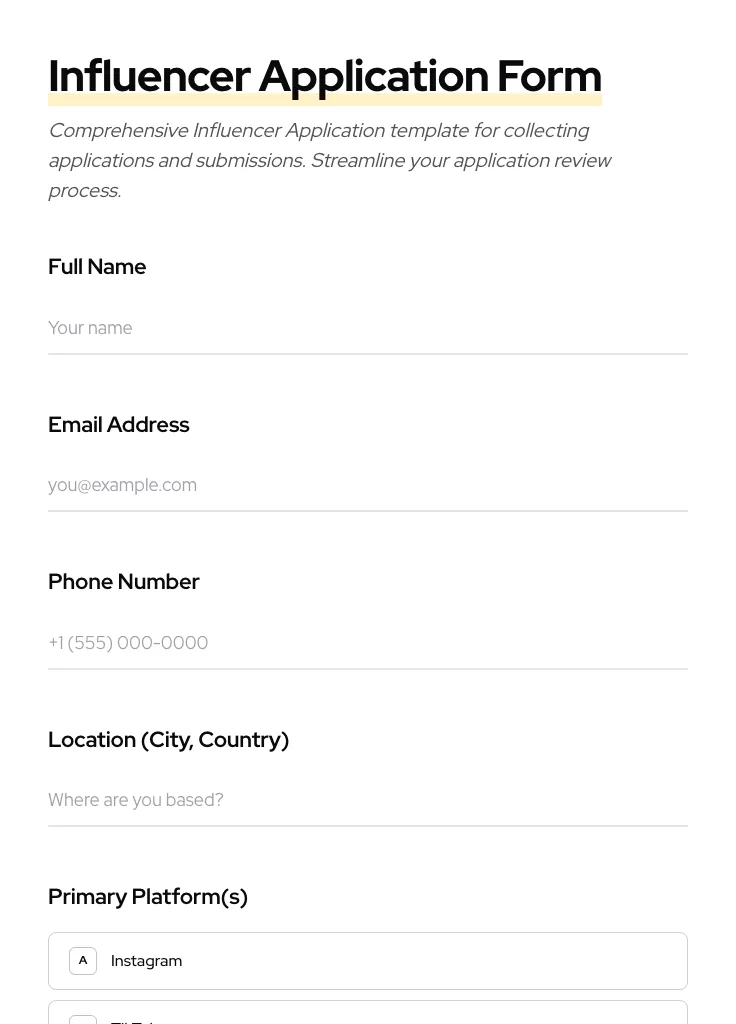 Influencer Application preview