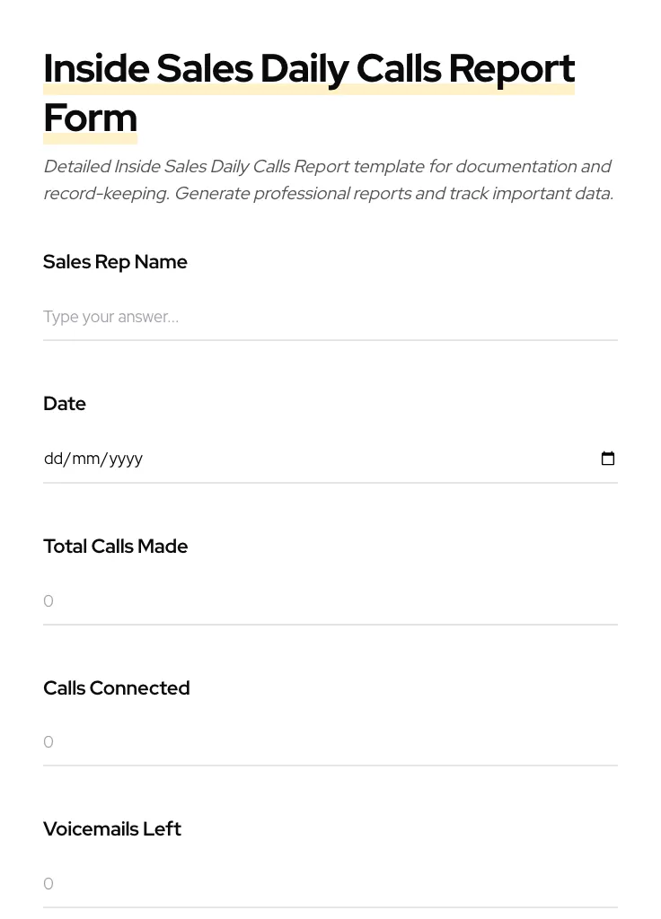 Inside Sales Daily Calls Report preview