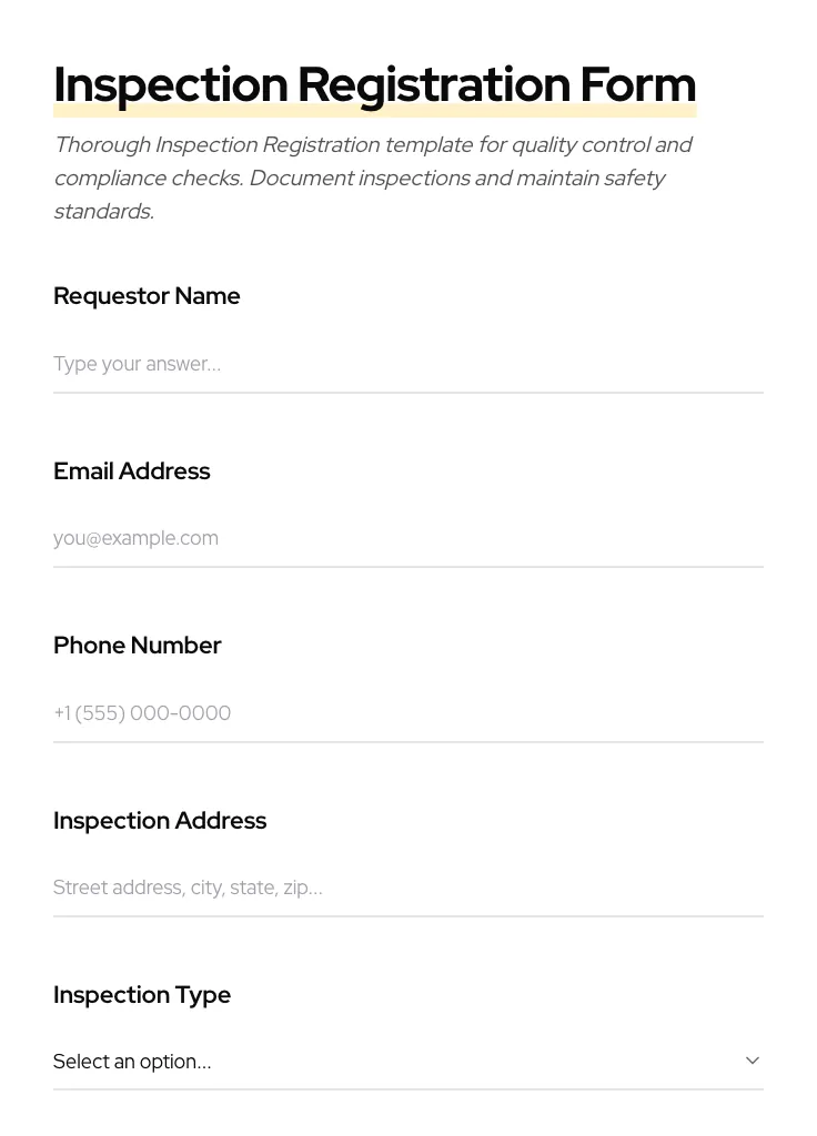 Inspection Registration preview