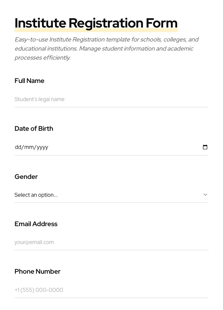 Institute Registration preview