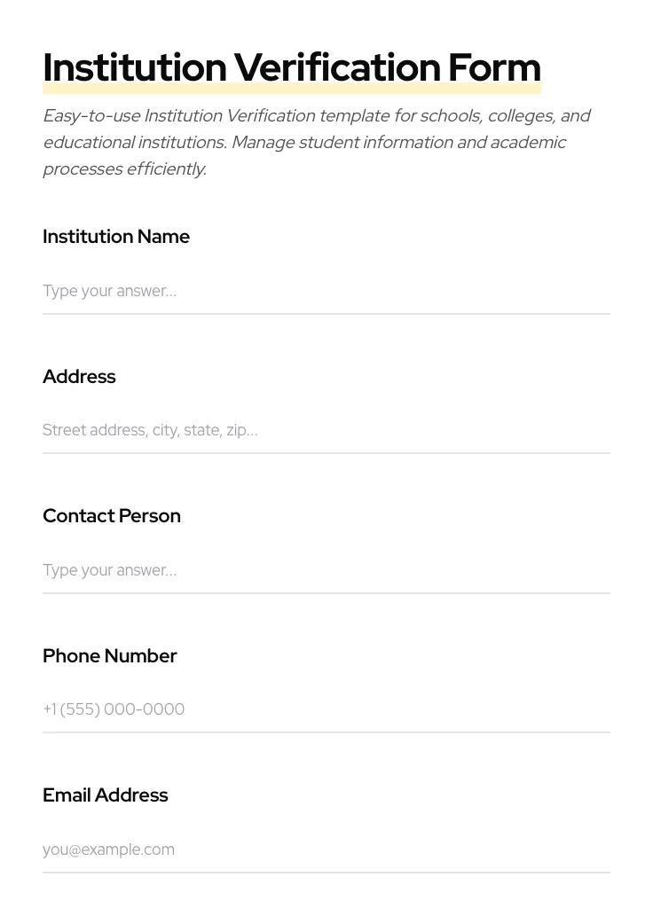 Institution Verification preview