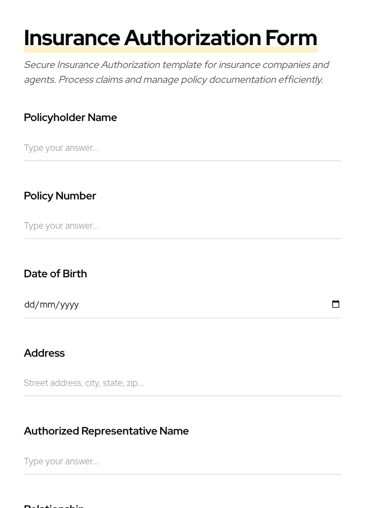 Insurance Authorization preview