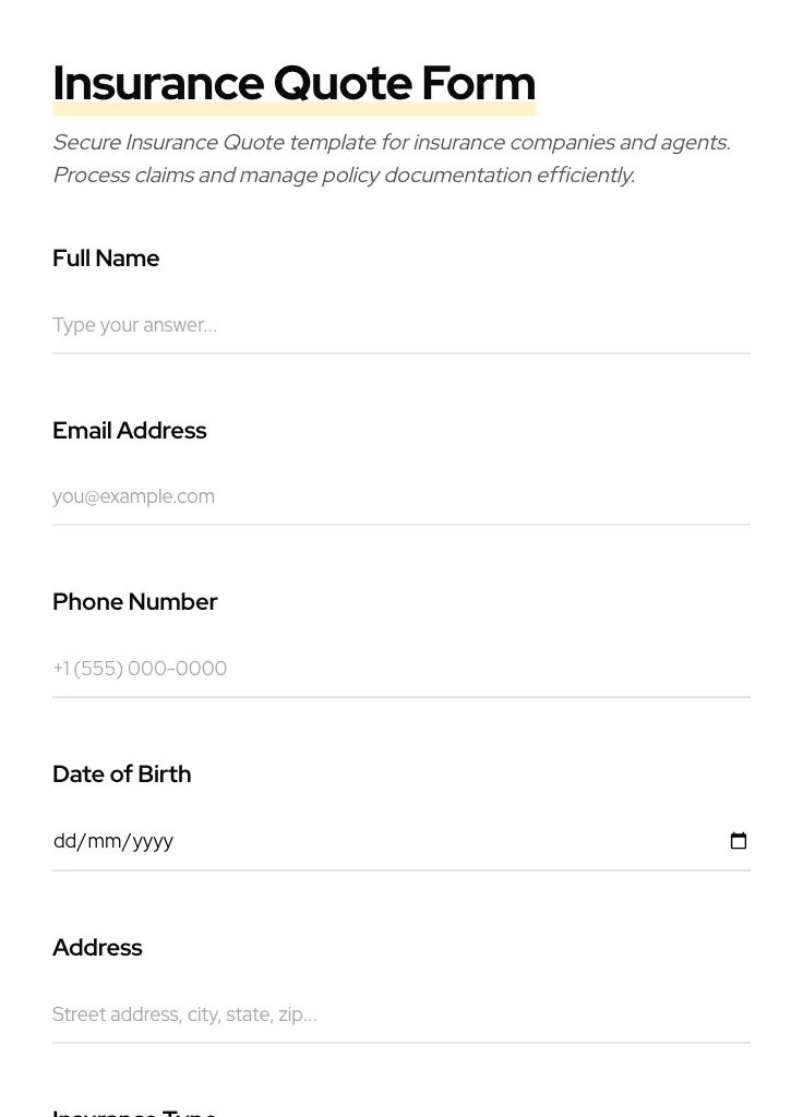 Insurance Quote preview