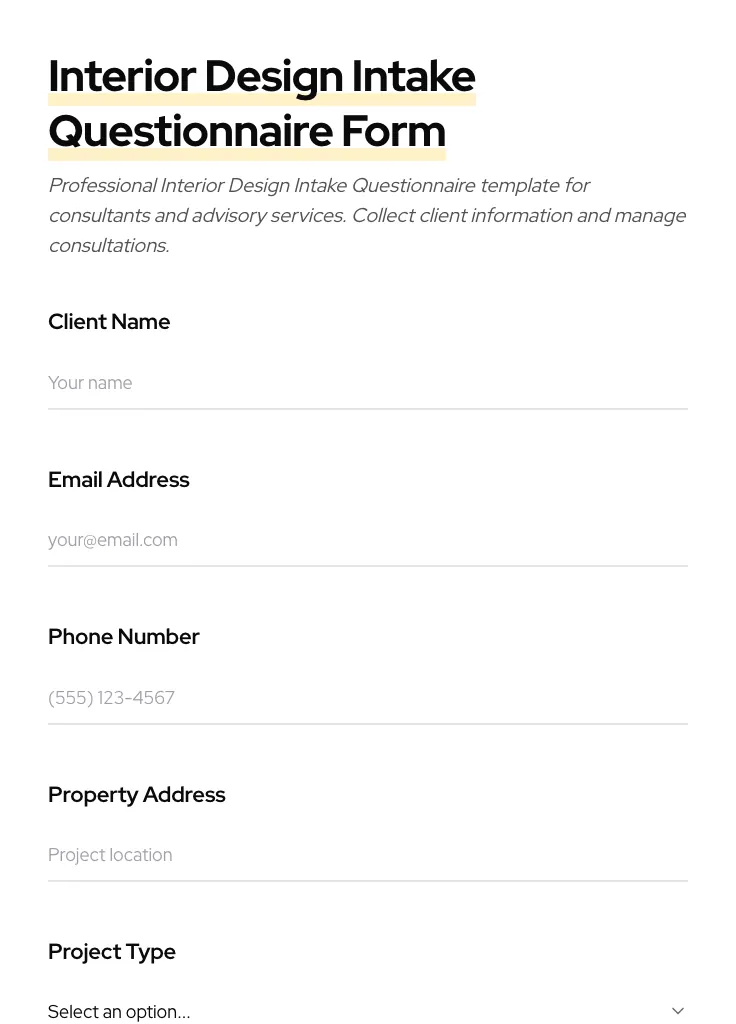 Interior Design Intake Questionnaire preview