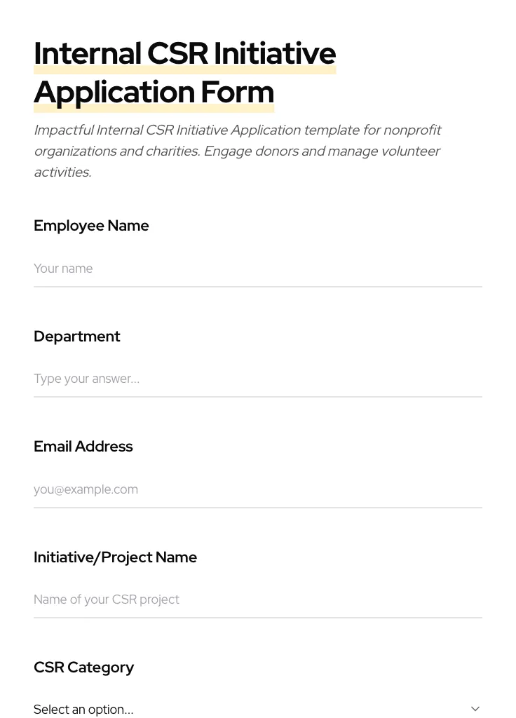 Internal CSR Initiative Application preview
