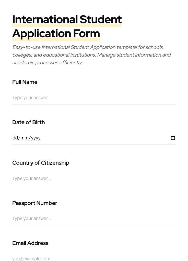 International Student Application preview