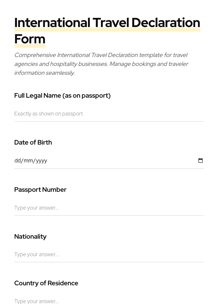 International Travel Declaration preview