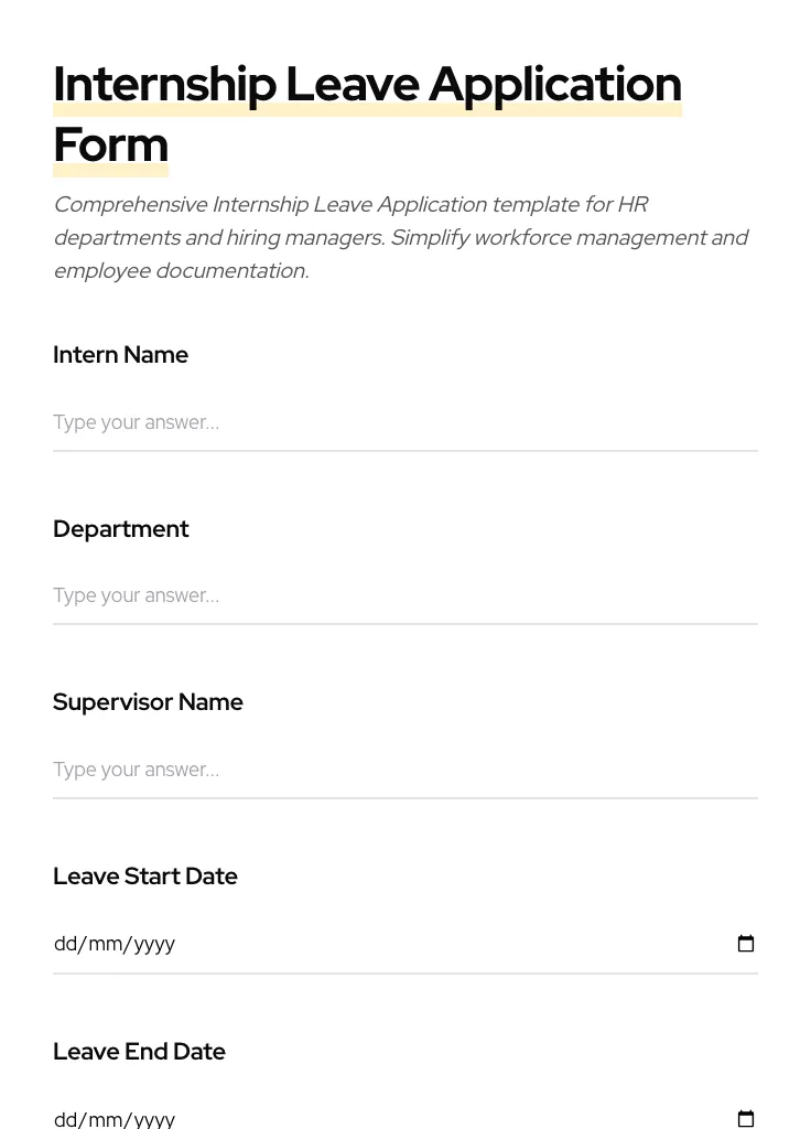 Internship Leave Application preview