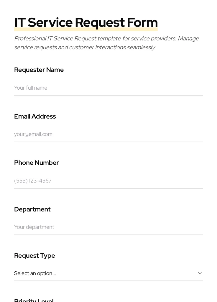 IT Service Request preview