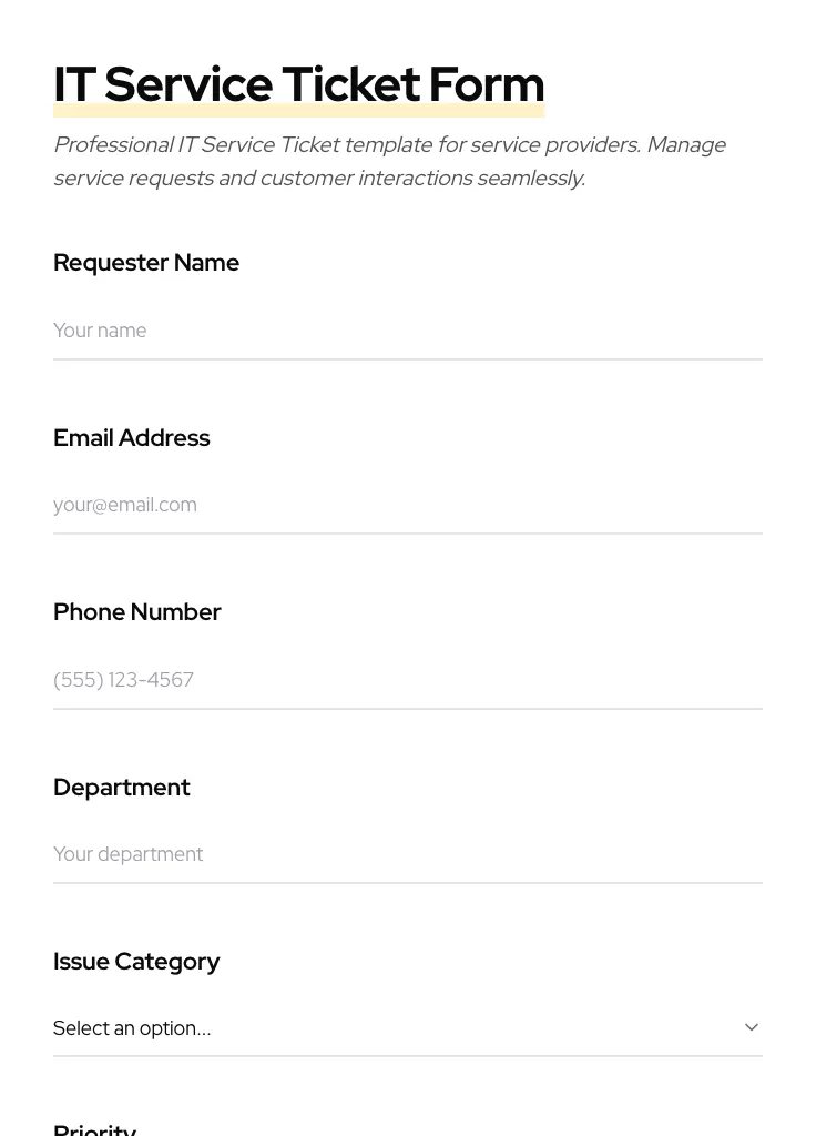 IT Service Ticket preview