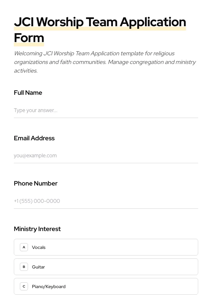 JCI Worship Team Application preview