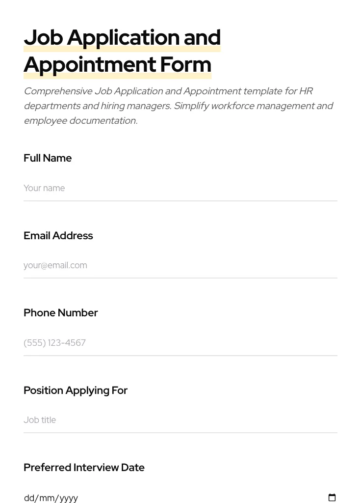 Job Application and Appointment preview