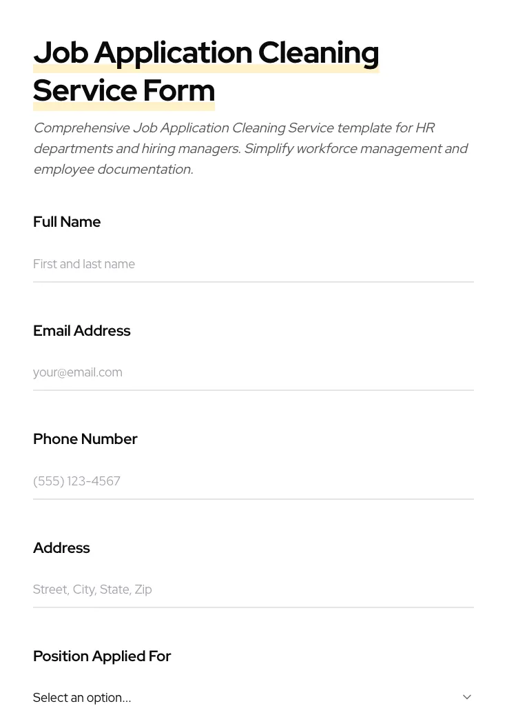 Job Application Cleaning Service preview