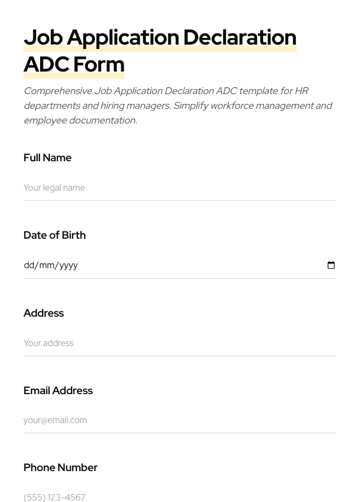 Job Application Declaration ADC preview