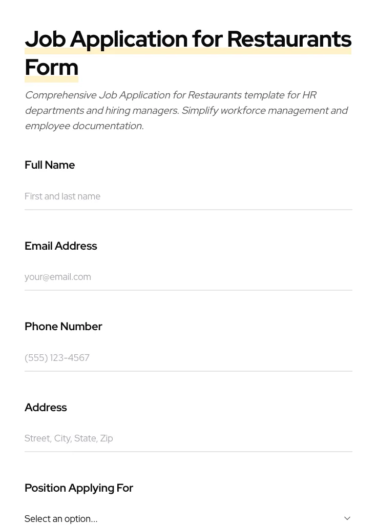 Job Application for Restaurants preview