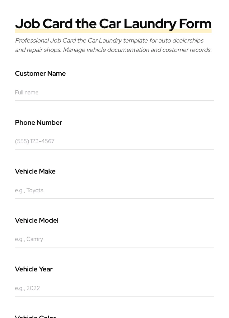 Job Card the Car Laundry preview