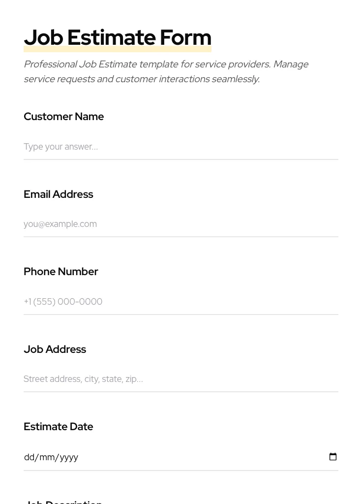 Job Estimate preview
