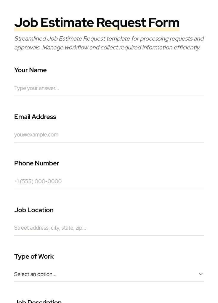 Job Estimate Request preview