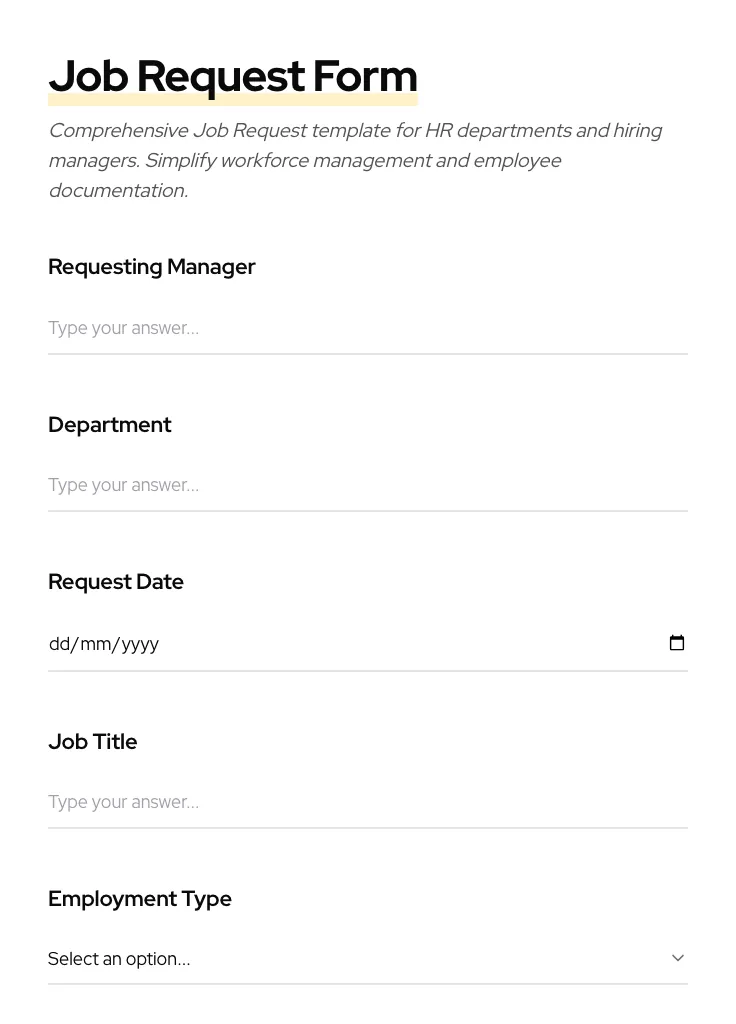 Job Request preview