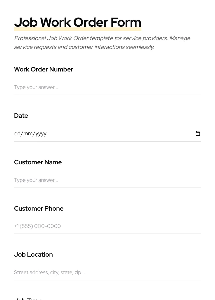 Job Work Order preview