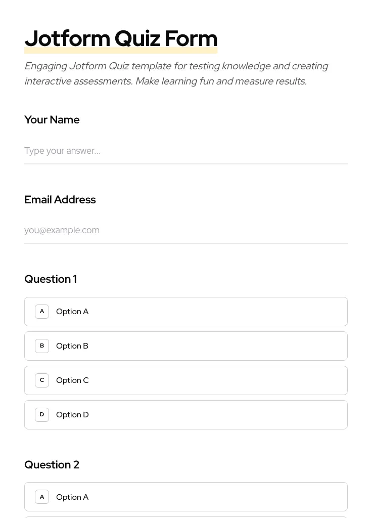 Jotform Quiz preview