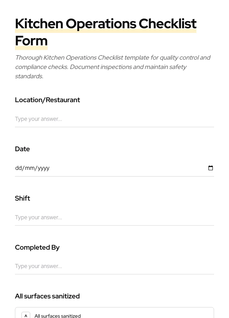 Kitchen Operations Checklist preview