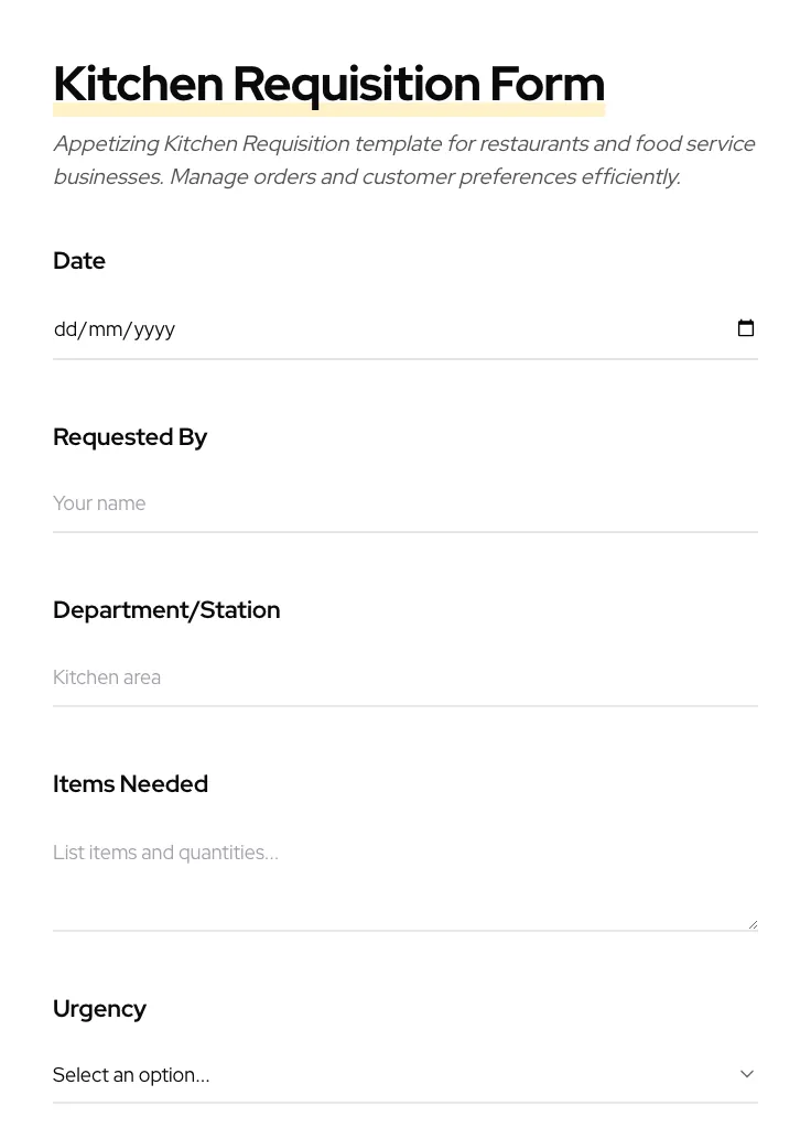 Kitchen Requisition preview