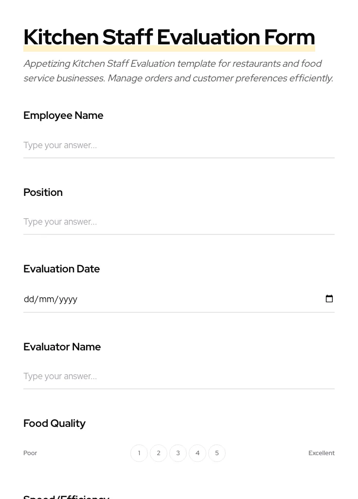 Kitchen Staff Evaluation preview