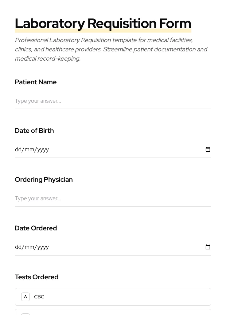 Laboratory Requisition preview