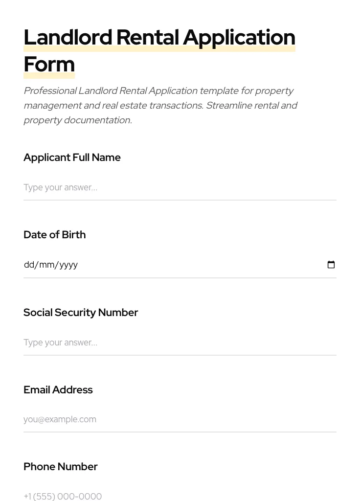 Landlord Rental Application preview