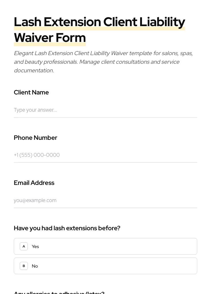 Lash Extension Client Liability Waiver preview