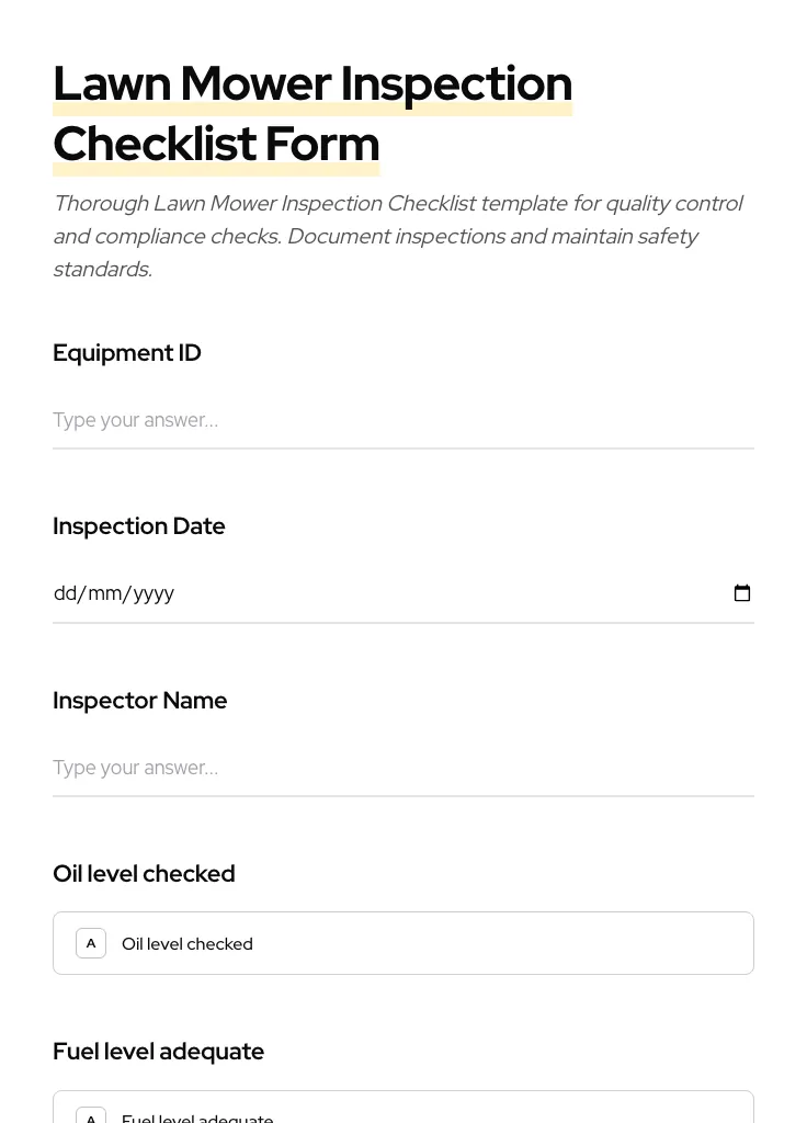 Lawn Mower Inspection Checklist preview