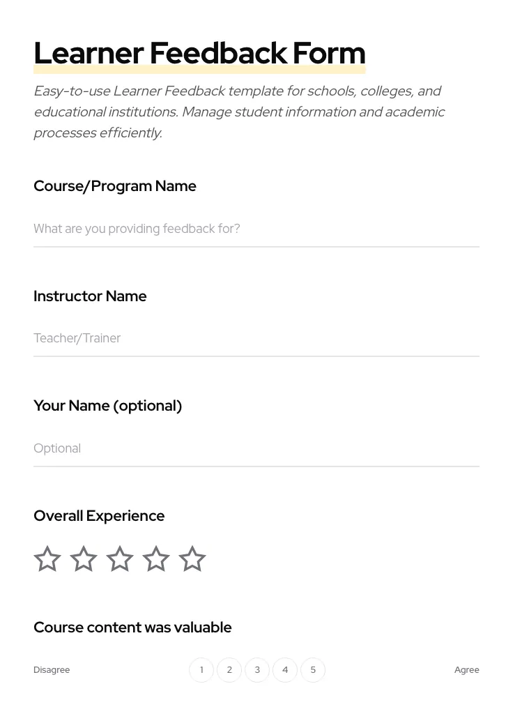 Learner Feedback preview