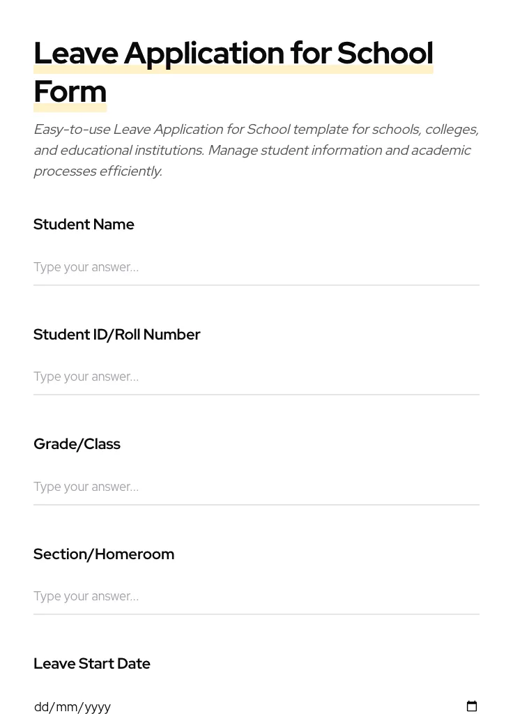 Leave Application for School preview