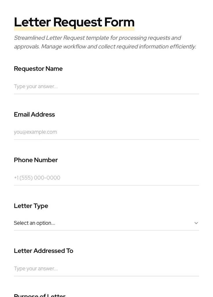 Letter Request preview