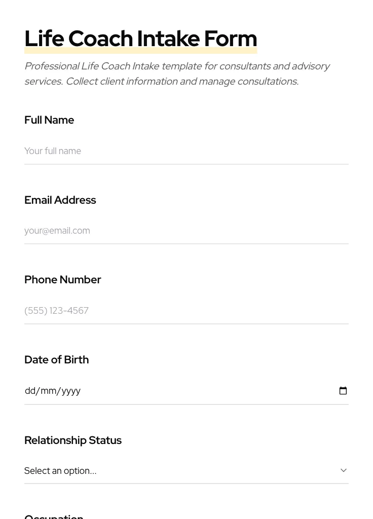 Life Coach Intake preview