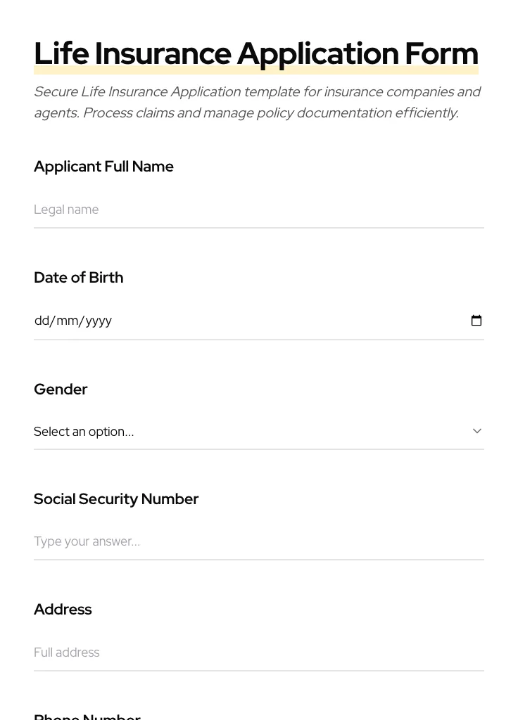 Life Insurance Application preview
