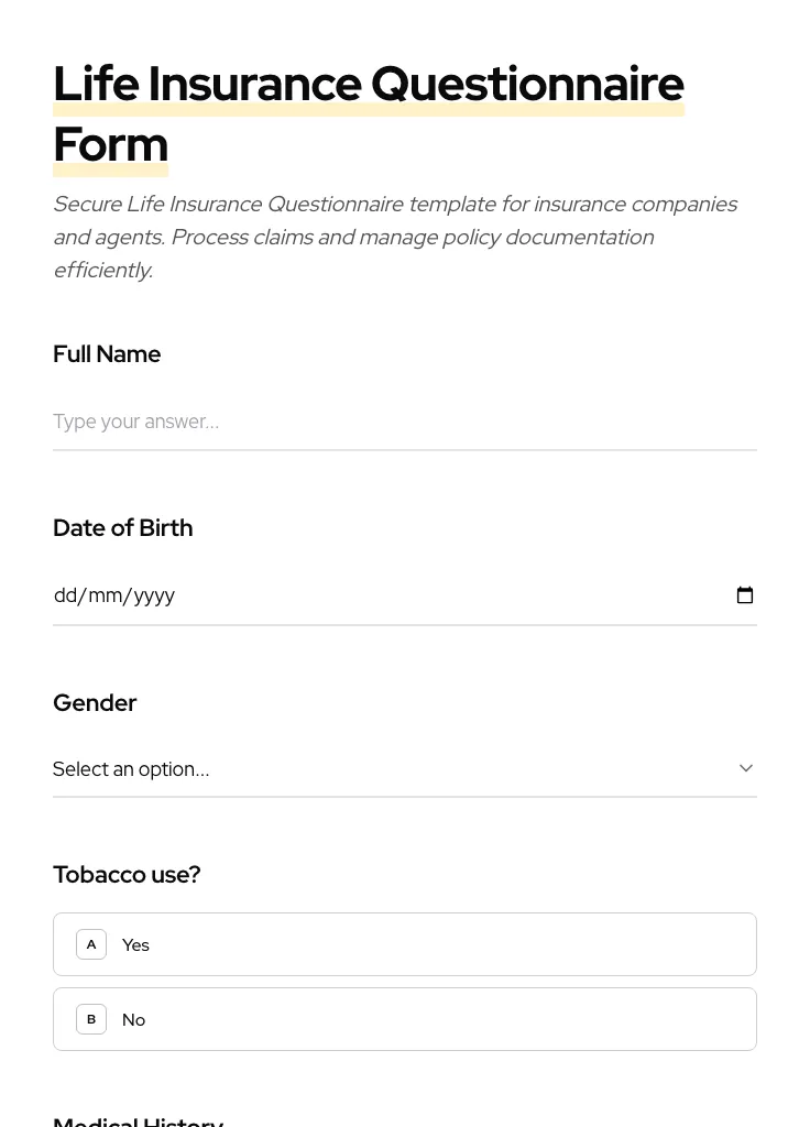Life Insurance Questionnaire preview
