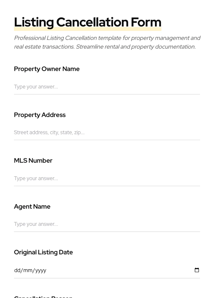 Listing Cancellation preview